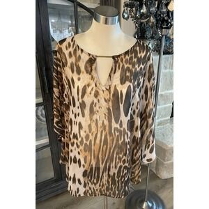 Women's Chicos Brown  Animal Sheer‎ Pullover Tunic Size L/XL